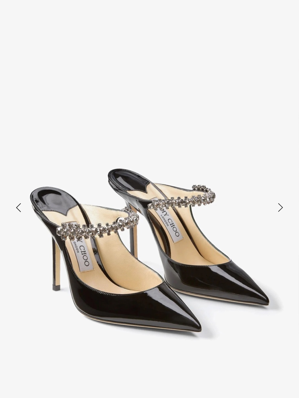 Jimmy Choo Bing 100 Black Patent Pointed Crystal-Embellished Slingback Pumps 38.